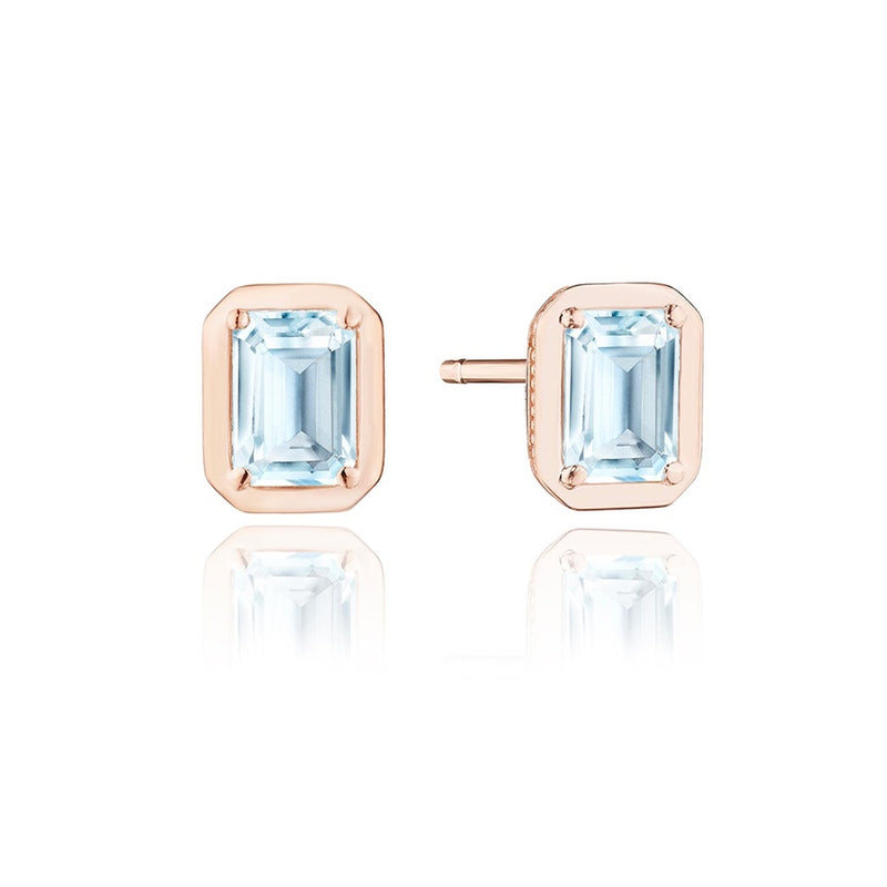 Emerald Sky Blue Topaz Stud Earring - 1.4ct in 14kt Yellow Gold
