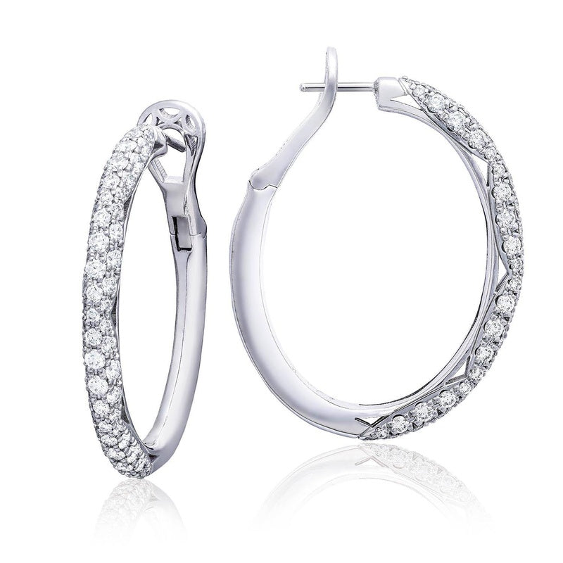 Hoop Earrings, Oval Full Diamond in 14kt White Gold