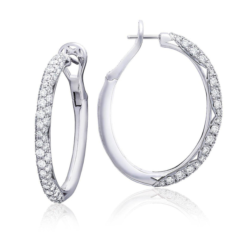 Hoop Earrings, Oval Full Diamond in 18kt White Gold