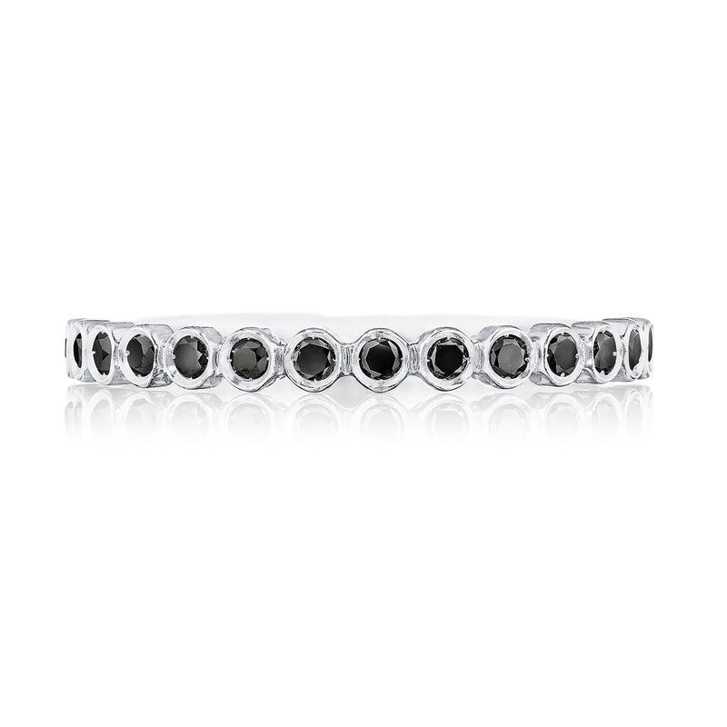 Round Bezel Droplet Wedding Band with Black Diamond