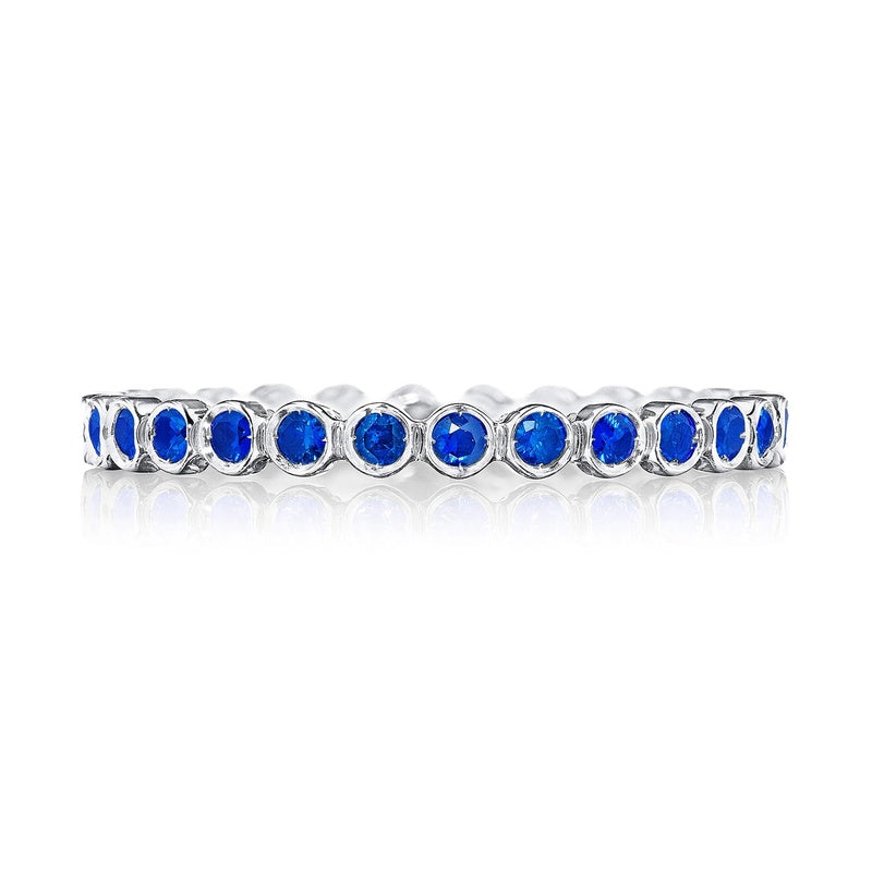 Round Bezel Droplet Wedding Band with Sapphire