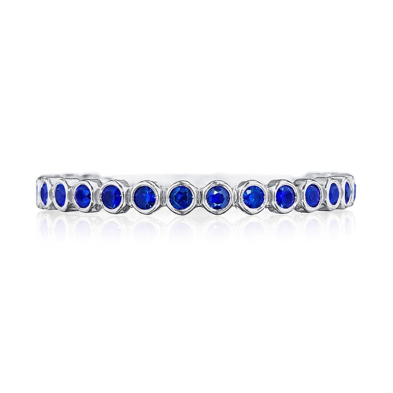 Round Bezel Droplet Wedding Band with Sapphire