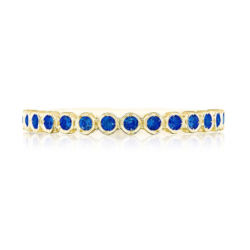 Round Bezel Droplet Wedding Band with Sapphire