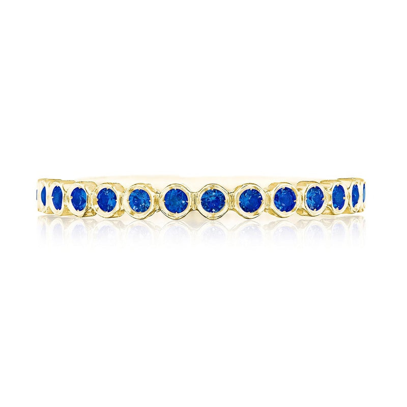 Round Bezel Droplet Wedding Band with Sapphire