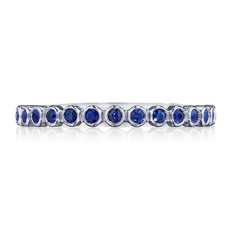 Round Bezel Droplet Wedding Band with Sapphire