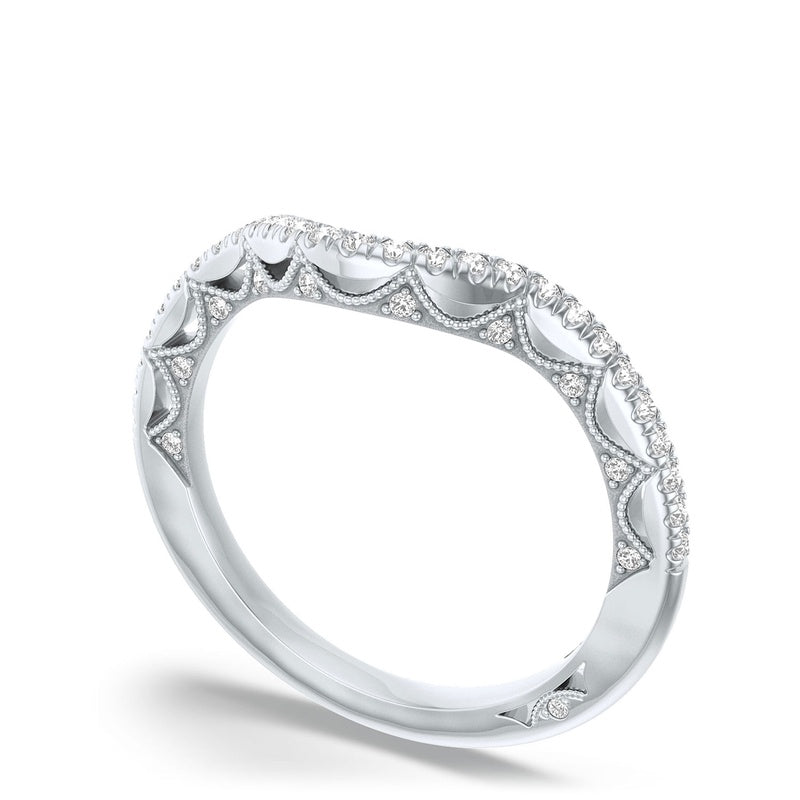 French Pavé Diamond Contour Wedding Band