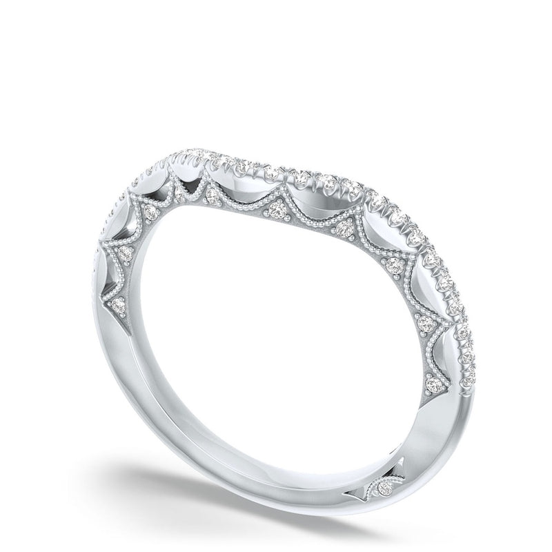 French Pavé Diamond Contour Wedding Band