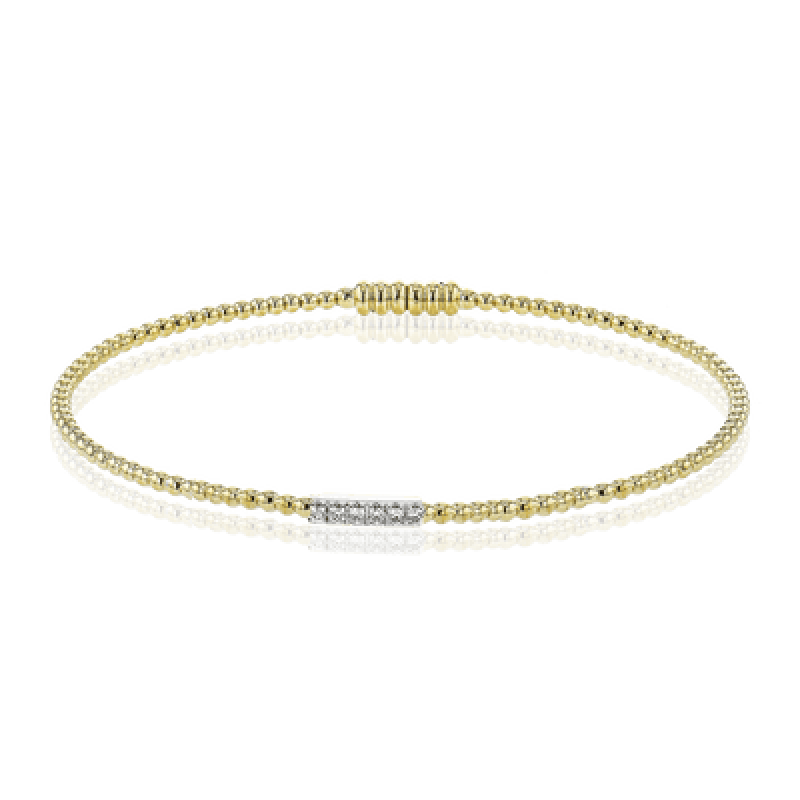 18K2T 6=.08CT BEAD/DIAMOND BANGLE