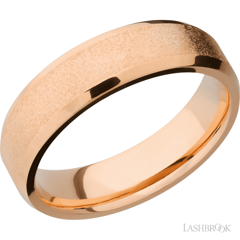 6 mm wide Beveled 14K Rose Gold band.