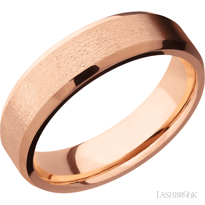 6 mm wide Beveled 14K Rose Gold band.
