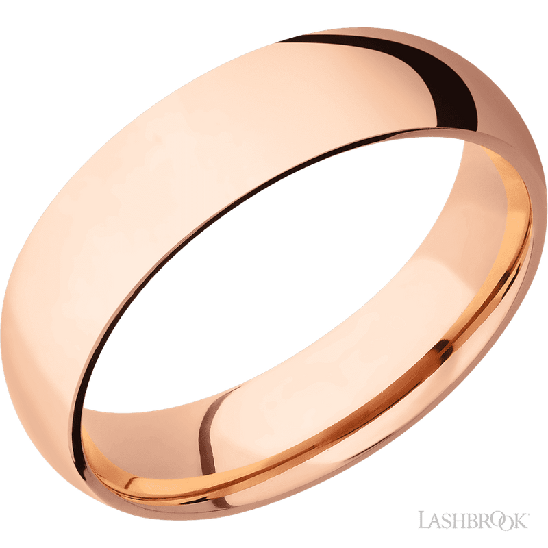 6 mm wide Domed 14K Rose Gold band.