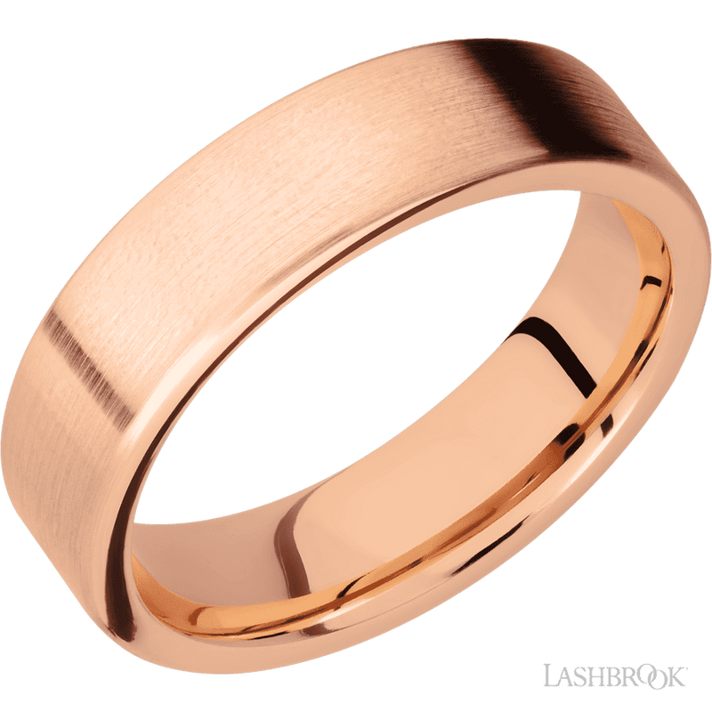 6 mm wide Flat 14K Rose Gold band.