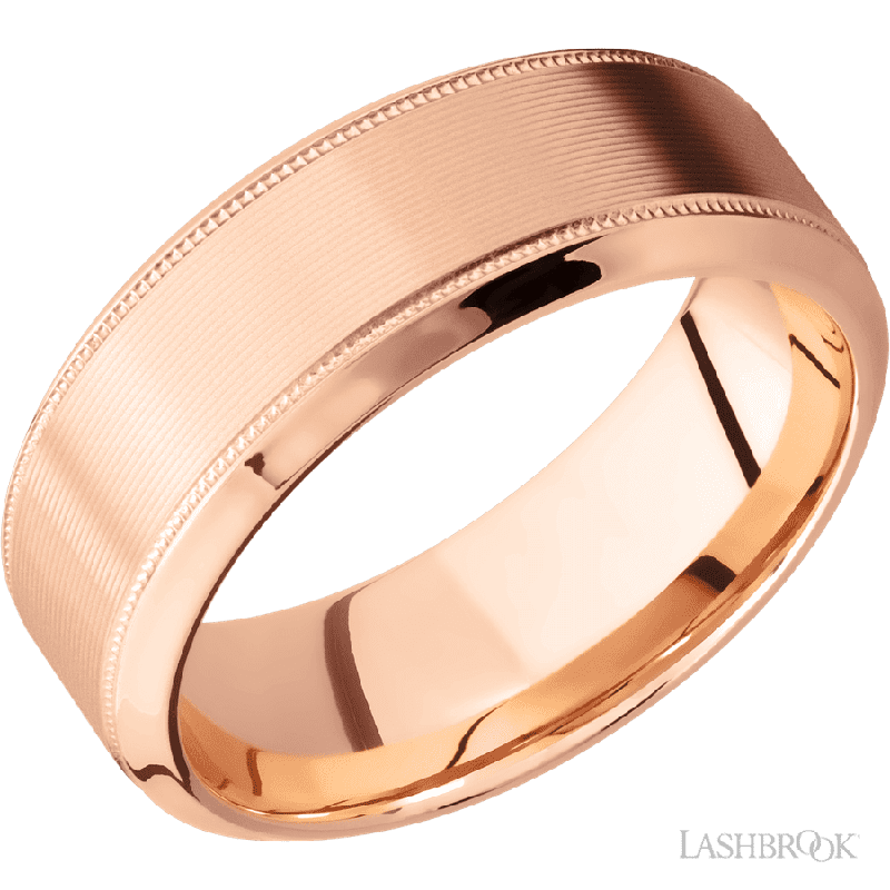8 mm wide High Bevel Milgrain 14K Rose Gold band.