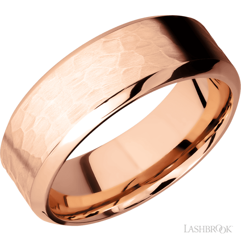 8 mm wide High Bevel 14K Rose Gold band.