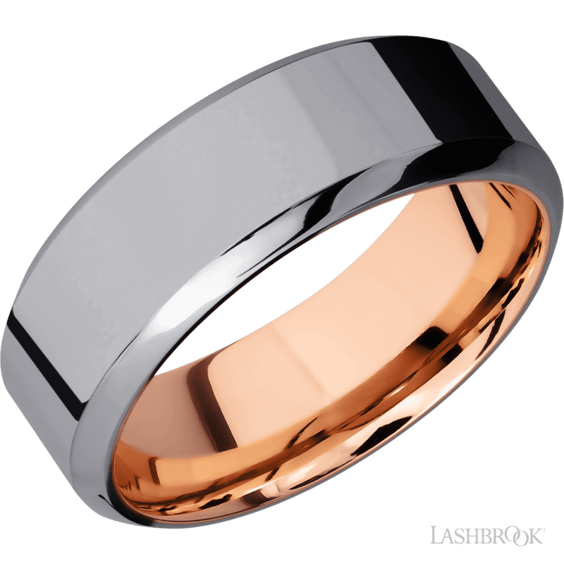 8 mm wide High Bevel Tantalum band featuring a 14K Rose Gold sleeve.