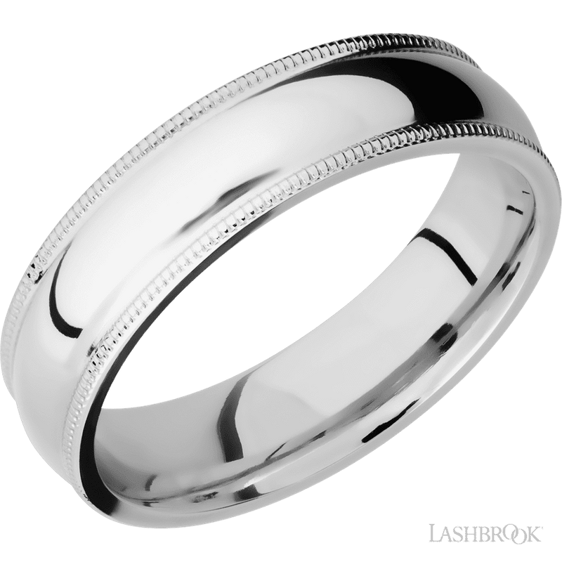 6 mm wide Domed Milgrain Edges 14K White Gold band.