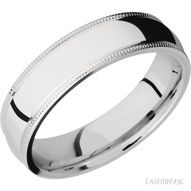 6 mm wide Domed Milgrain Edges 14K White Gold band.