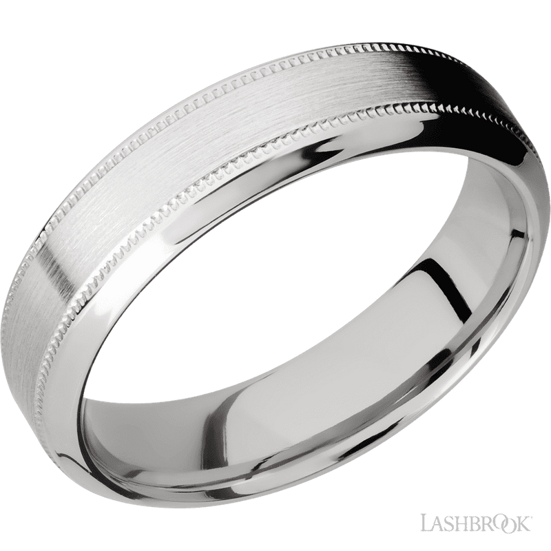6 mm wide High Bevel Milgrain 14K White Gold band.