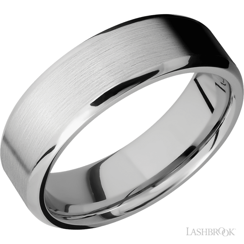 7 mm wide Beveled 14K White Gold band.