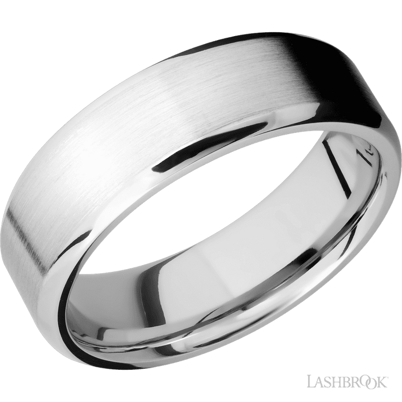 7 mm wide Beveled 14K White Gold band.