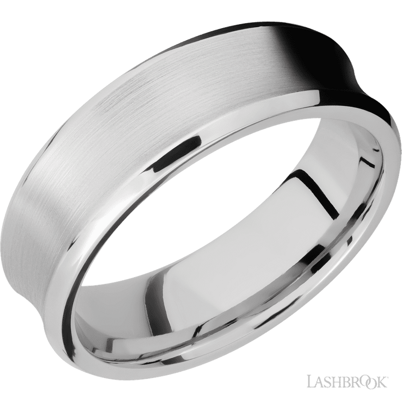 7 mm wide Concave Bevel 14K White Gold band.