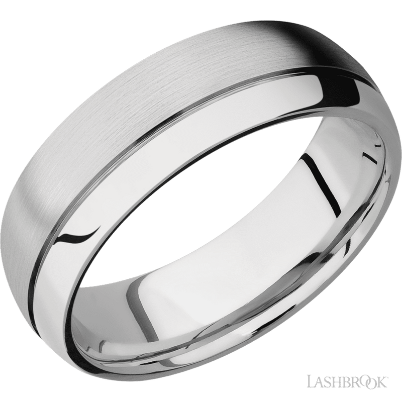 7 mm wide Domed with Off Center Accent Groove 14K White Gold band.