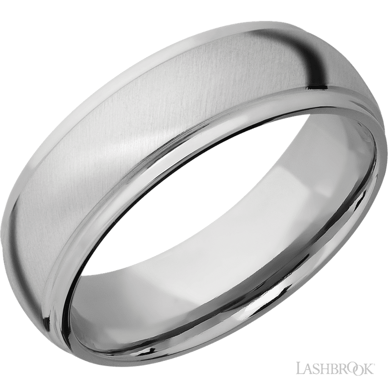 7 mm wide Domed Stepped Down Edges 14K White Gold band.
