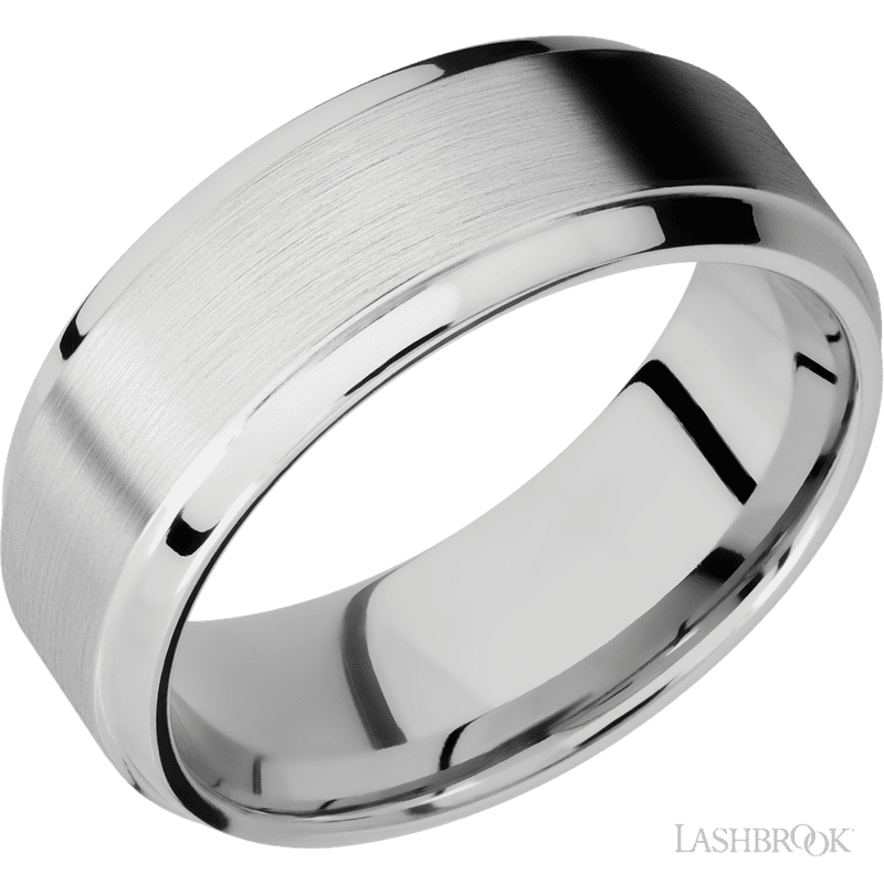 8 mm wide Stepped Bevel 14K White Gold band.