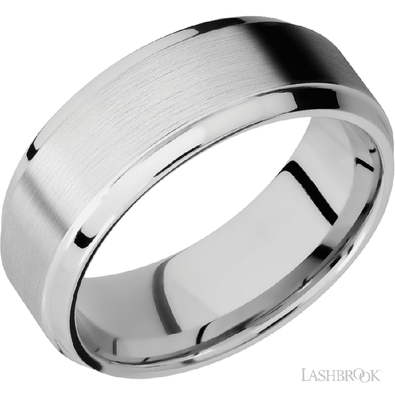 8 mm wide Stepped Bevel 14K White Gold band.
