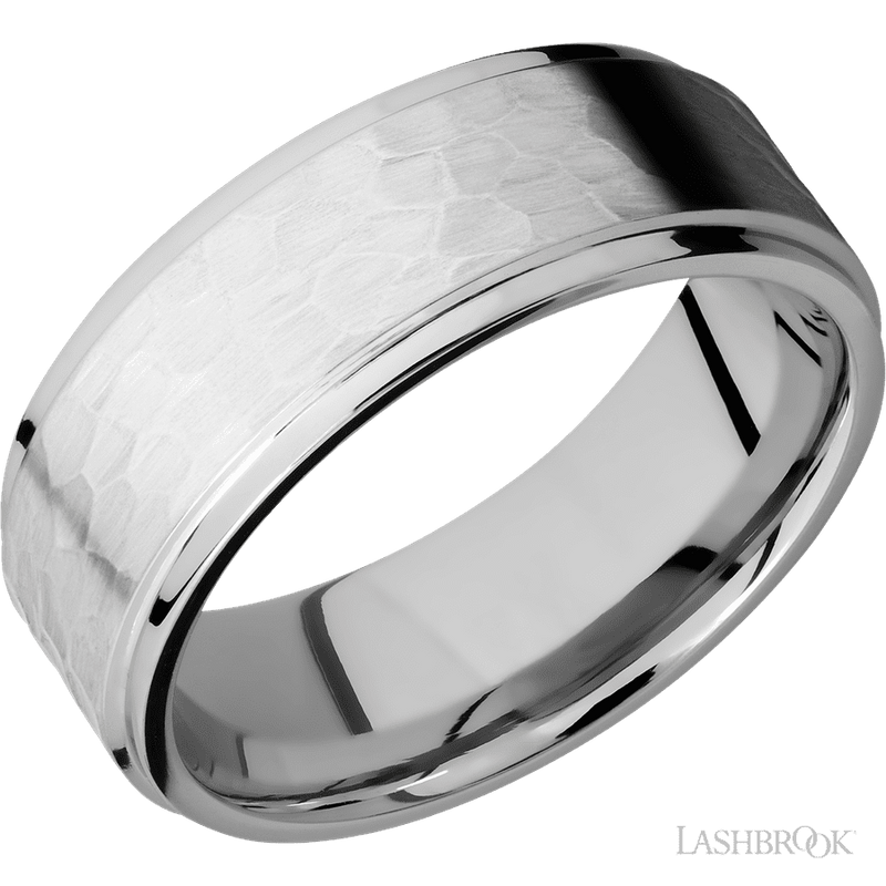 8 mm wide Flat Grooved Edges 14K White Gold band.