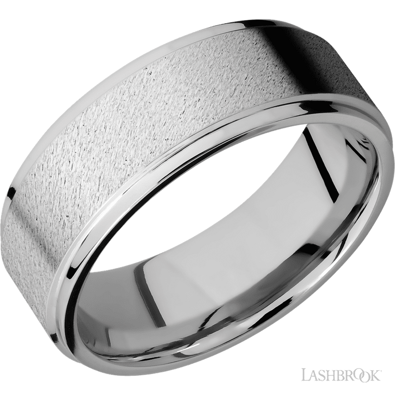 8 mm wide Flat Grooved Edges 14K White Gold band.