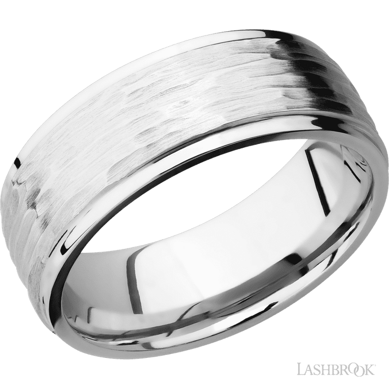 8 mm wide Flat Grooved Edges 14K White Gold band.