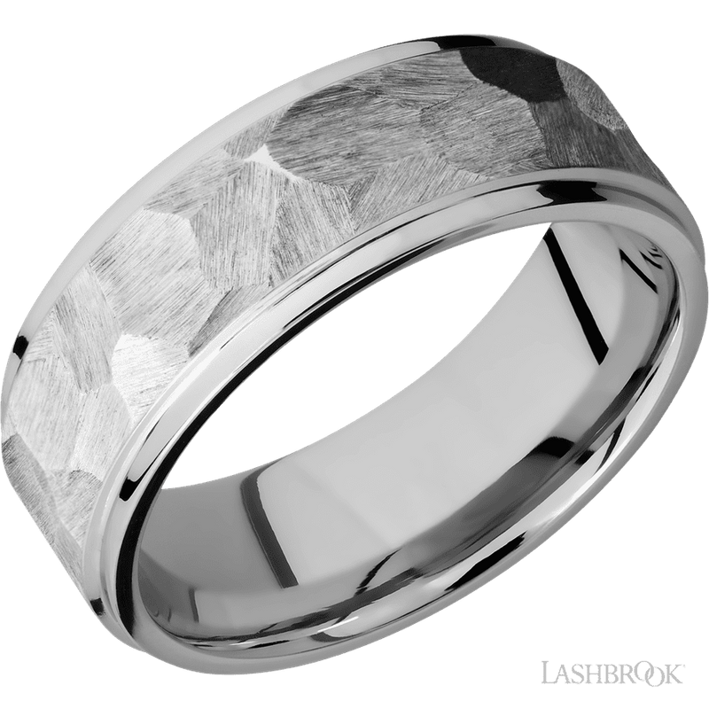 8 mm wide Flat Grooved Edges 14K White Gold band.
