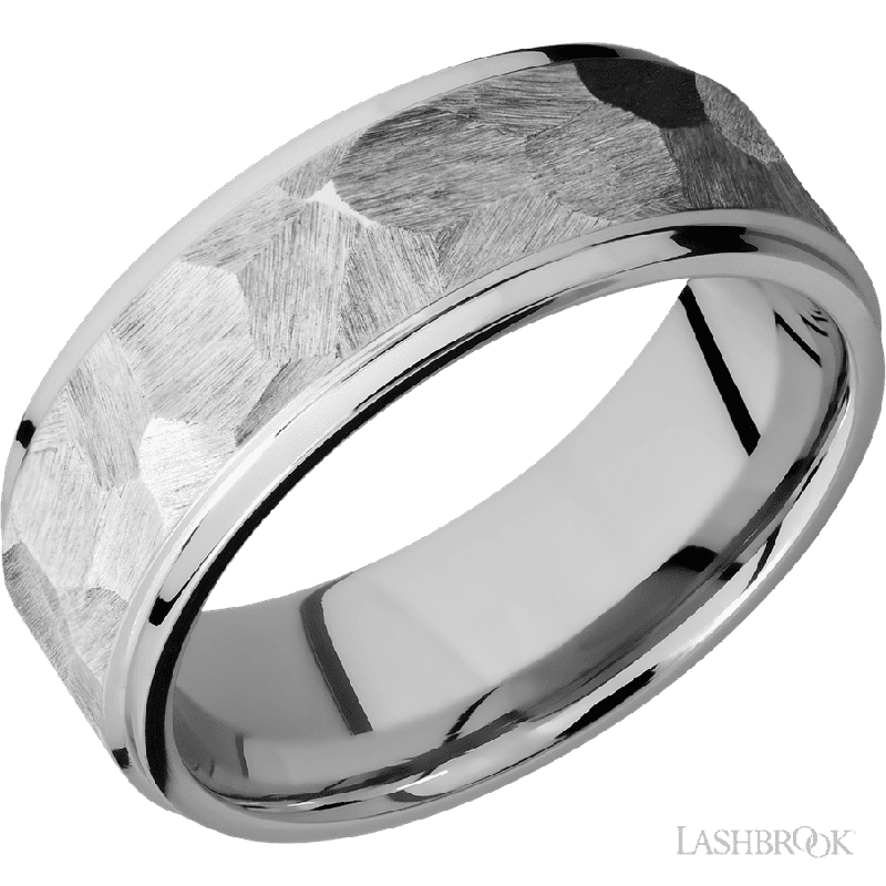 8 mm wide Flat Grooved Edges 14K White Gold band.