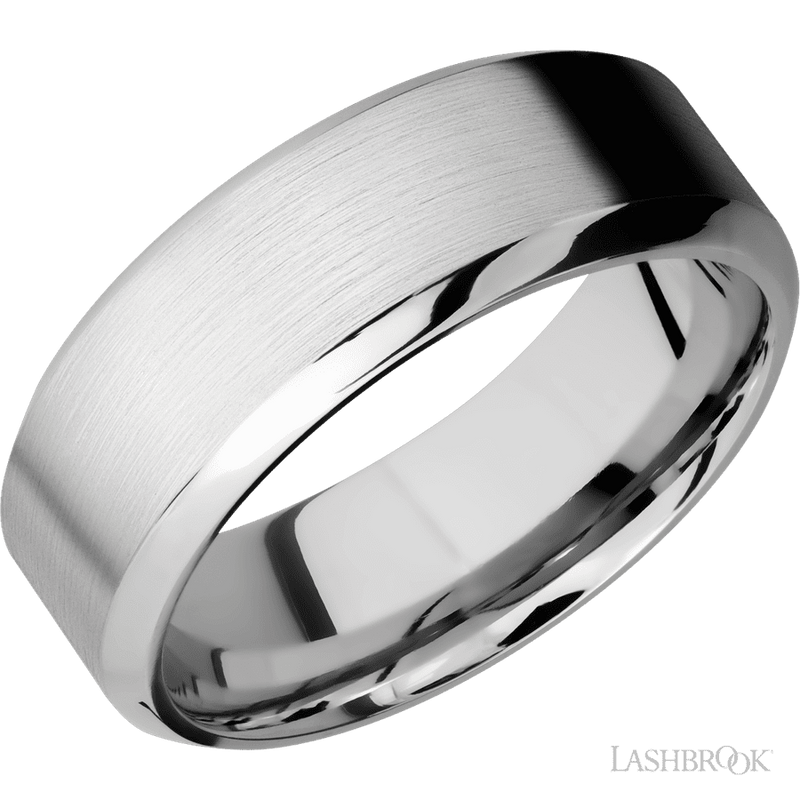 8 mm wide High Bevel 14K White Gold band.