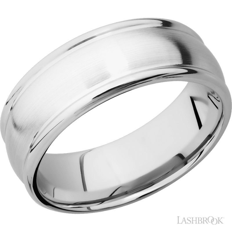 8 mm wide Domed Rounded Edges 14K White Gold band.