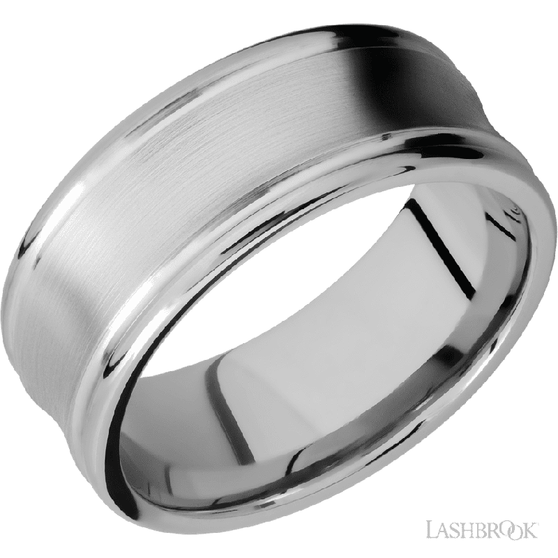 9 mm wide Concaved Center Round Edges 14K White Gold band.