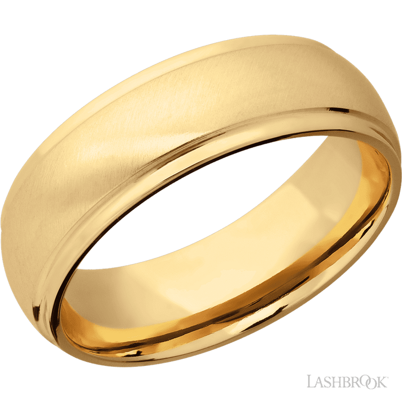 7 mm wide Domed Stepped Down Edges 14K Yellow Gold band.