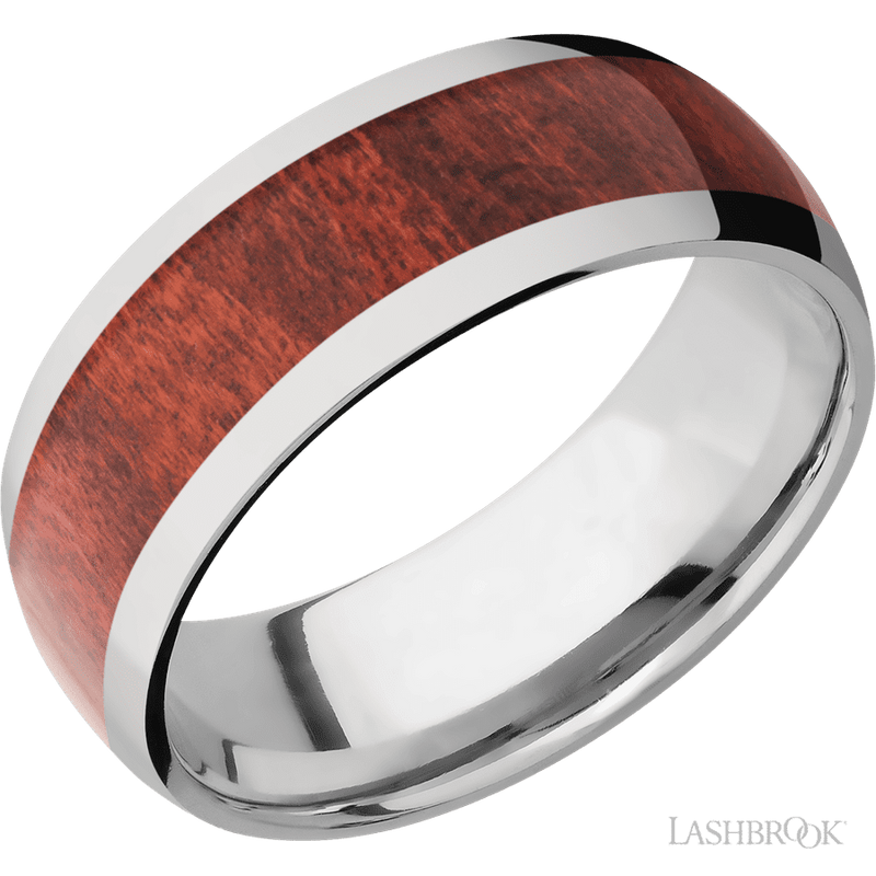 8 mm wide/Domed/Titanium band with one 5 mm Centered inlay of Red Heart.