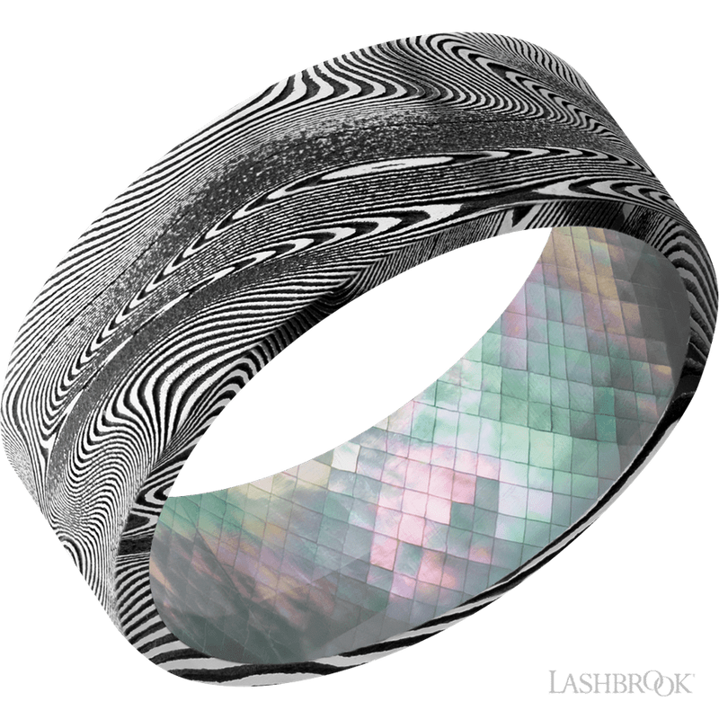 8 mm wide Flat Tightweave band featuring a Black Mother of Pearl sleeve.