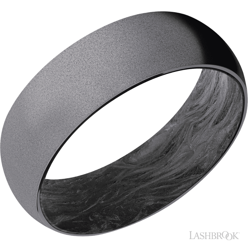 7 mm wide Domed Tantalum band featuring a Forged Carbon Fiber sleeve.
