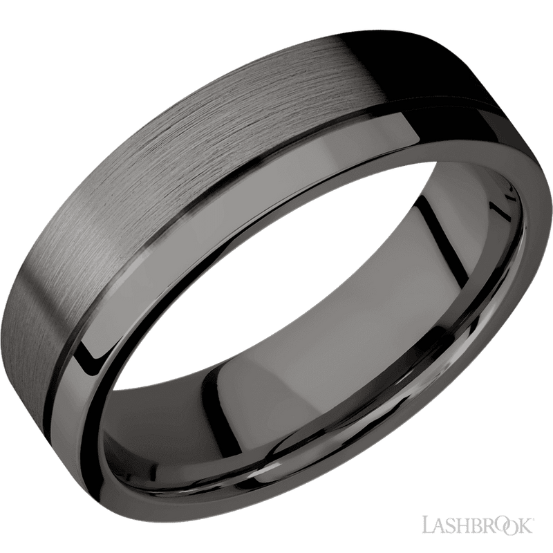 7 mm wide Flat with Off Center Accent Groove Tantalum Noir band.