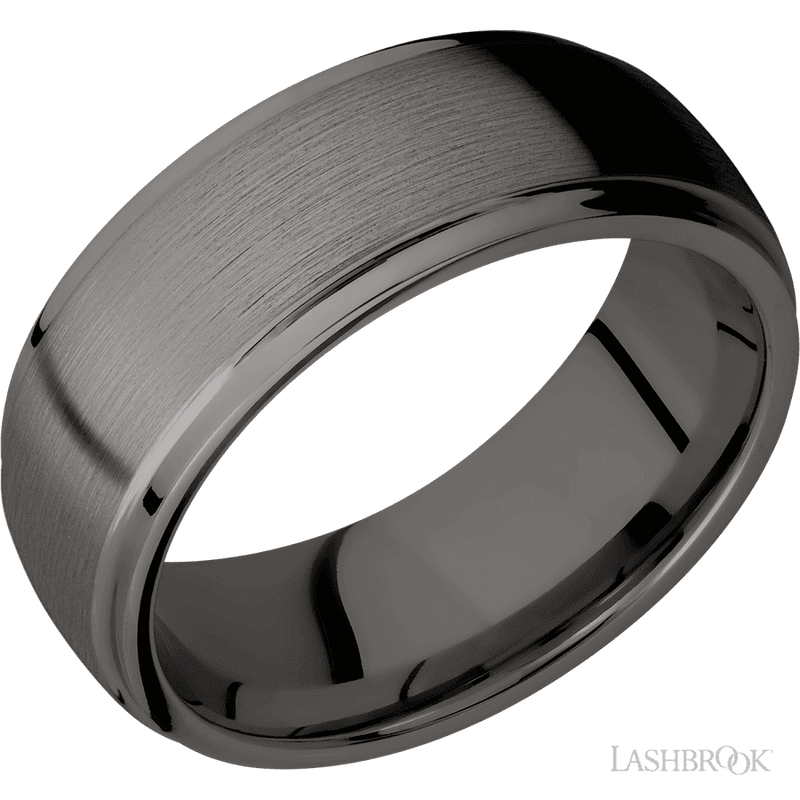 8 mm wide Domed Stepped Down Edges Tantalum Noir band.