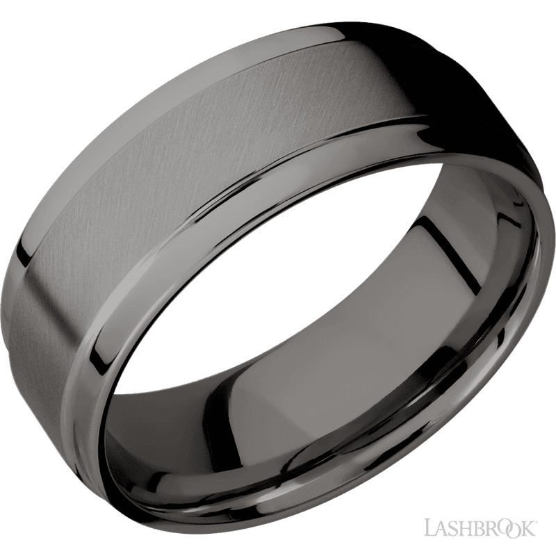 8 mm wide Flat Wide Grooved Edges Tantalum Noir band.