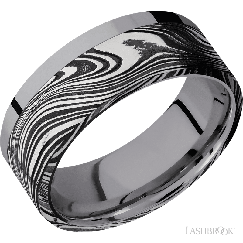 8 mm wide/Flat/Tantalum band with one 6 mm Off Center Edge inlay of Marble.