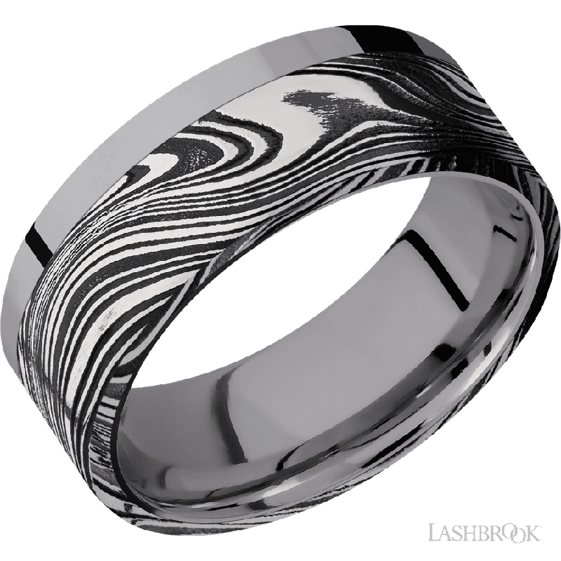 8 mm wide/Flat/Tantalum band with one 6 mm Off Center Edge inlay of Marble.
