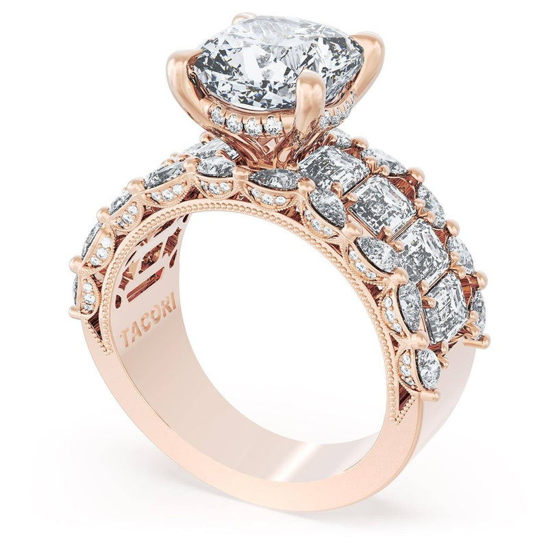 Cushion Solitaire Engagement Ring w/ Emerald & Pear Band