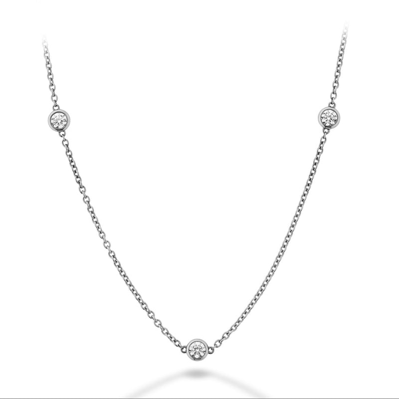 Hearts On Fire Signature Bezel By The Yard 3 Stone Necklace HFNBY3-0458W-18C