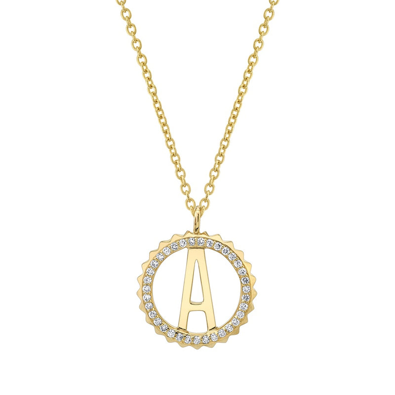 Michael M Mini Tetra Pave Initial Medallion Necklace P365