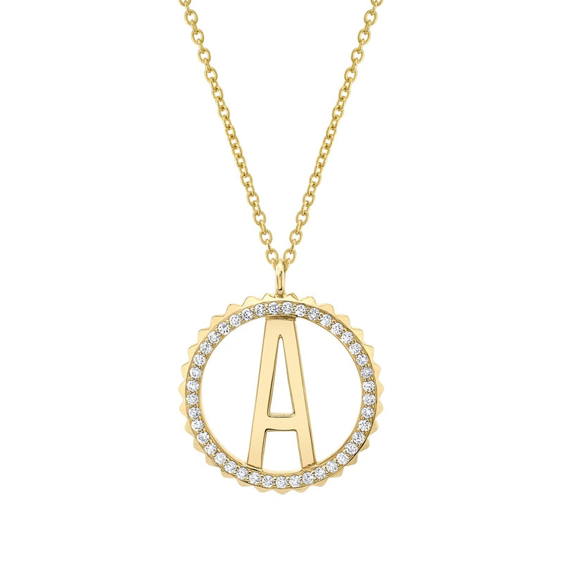 Michael M Tetra Pave Initial Medallion Necklace P367
